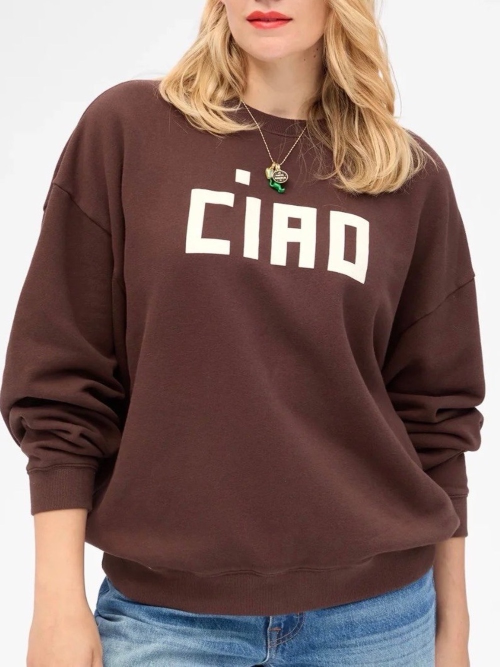 Clare V Ciao Crewneck Sweatshirt Pull Over Chocolate Brown Cotton Women’s S